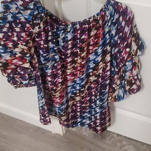 Multi color shirt with pearls on sleeves M